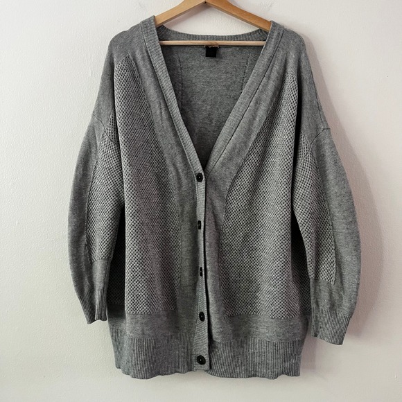 Magaschoni Silk Wool Blend Oversize V-Neck Cardigan in Grey size large - Picture 1 of 14